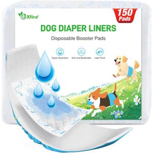 Dog Diaper Liners Booster Pads, 150ct Disposable Dog Diapers Inserts Male Female for Washable Doggie Belly Bands Wraps Covers Period Panties(Regular)