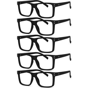 5-pack Oversized Reading Glasses Square Large Frame Readers for Men and Women - Black +3.75