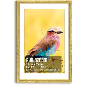 Ornate Gold 14"x22" Frame - Single Frame, 14" x 22" Poster Frame with Mat for 12"x18", Picture Frames for Artwork, Puzzles, Photos and Movie Posters