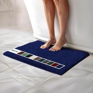 Muddy Mat | Chenille Bathroom Rugs Quick Dry Microfiber Mats Non Slip Washable, Extra Thick, Soft and Highly Absorbent Bath Mats for Bathroom, Kitchen, and Shower Floor - Navy Blue 18"x28"