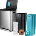 Home Zone Living 19 Gallon Kitchen Trash Can with Dual Compartments for Recycling, CleanAura Odor Control, Stainless Steel, Silver, 70 Liters Total, Gen 2