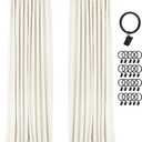 INOVADAY 100% Blackout Curtains for Bedroom, Black Out Curtains 96 Inch Long, Clip Rings Linen Blackout Drapes, Thermal Insulated Room Darkening for Living Room, 2 Panels - Lightcream,W50xL96