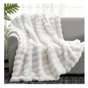 Cozy Bliss Faux Fur Throw Blanket for Couch, Fuzzy Soft Plush Thick Bubble Blanket for Sofa Bedroom Living Room, 50 * 60 Inches Cream White
