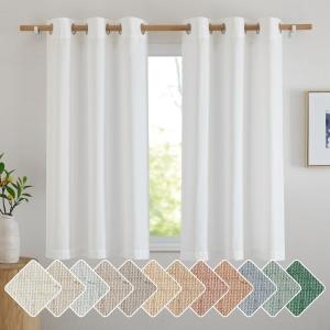 NICETOWN White Linen Short Curtains for Kitchen 48 inches Long, Grommet Top Privacy Added Drapes with Light Filtering Window Treatments for Kids Room, W42 x L48, 2 Panels
