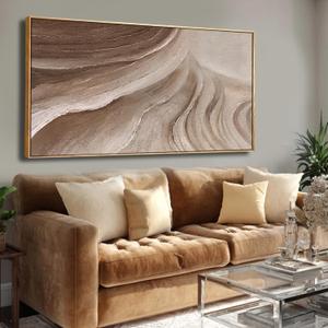 Earth Tone Abstract Wood Frame Wall Art Living Room Decor 24x48 Inch