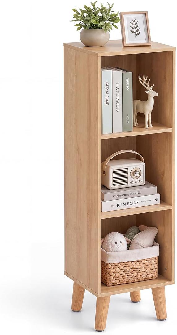 3 Cube Bookcase, Wooden Book Shelf Cube Storage Organizer with Legs, 3 Tier Bookshelf Freestanding Open Shelves for Bedroom, Living Room, Home Office (Oak, 3 Cube)