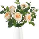 Real Touch Austin Roses Peonies Artificial Flowers 4 Bouquets Latex Fake Peonies with Long Stem Realistic Faux Peonies Flower for Wedding Party Home Table Centerpieces Decorations (Champagne)