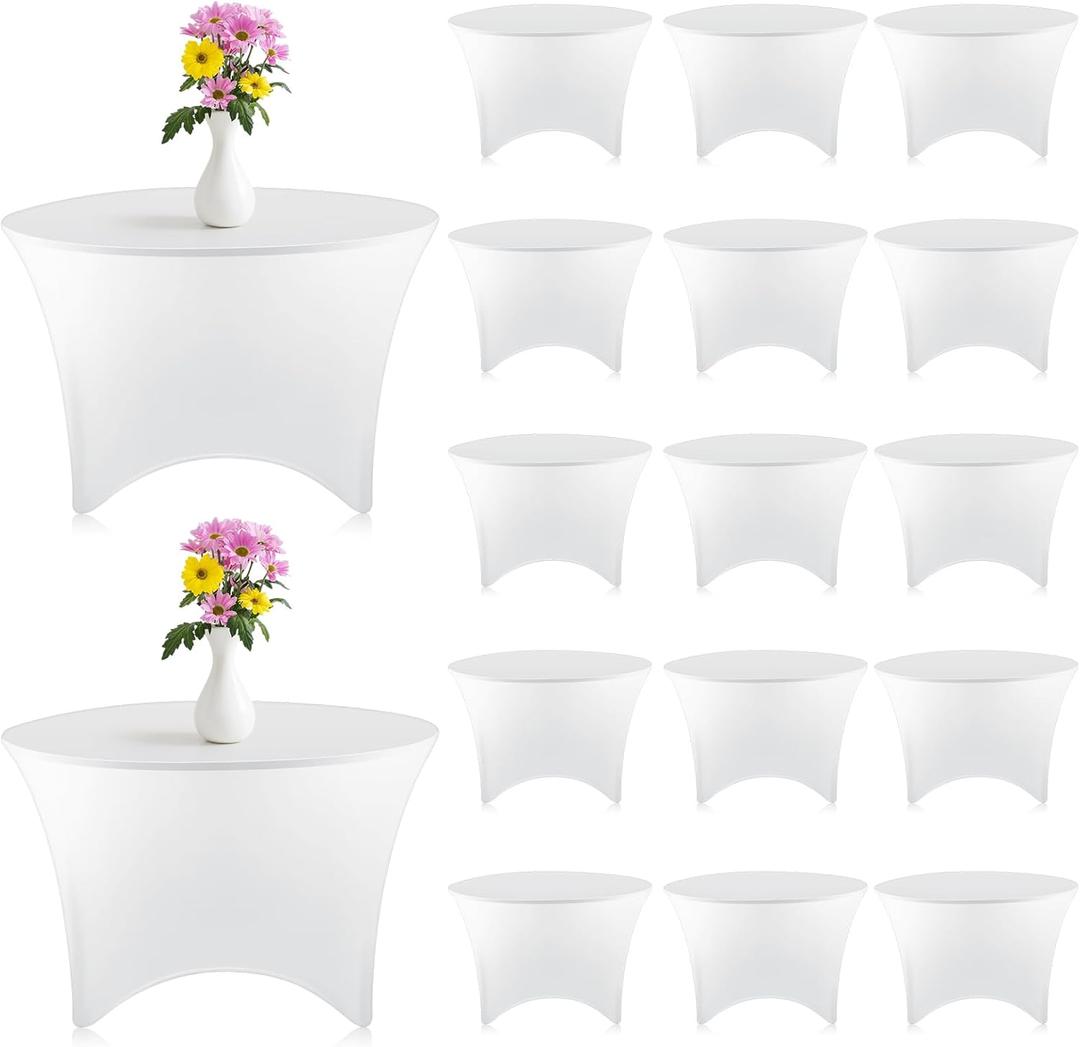 Peryiter 15 Pack Spandex Round Tablecloth Fitted Stretch Tablecloth Elastic Table Cover for Wedding Party Restaurant Banquet Cocktail and Halloween (White, 5 Ft, 60inch)