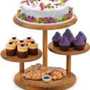 HURZMORO 4 Tier Round Cupcake Tower Stand for 50 Cupcakes,Wood Cake Stand with Tiered Tray Decor,Farmhouse Tiered Tray Decor,Cupcake Display for Birthday Graduation Baby Shower Tea Party
