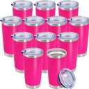 20 oz Tumbler Coffee Travel Tumblers Bulk with Lid Stainless Steel Double Wall Vacuum Insulated Mug Powder Coated Cups fit Car Cupholder for Hot and Cold - Hot Pink, 12Pack