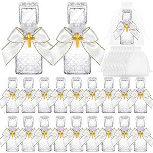 Chuangdi 20 Set Holy Water Bottle 50ml Wishing Bottle with Cork Empty Holy Container for Holy First Communion Church Wedding Party Favors Jerusalem Gifts Catholic Christian(Square)