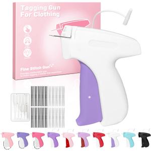 Stitch Tag Gun for Clothes,Mini Stitch Gun No-Sew,Price Tagging Gun,Handheld Hem Gun for Clothing,Fabric Stapler,Quick Sticky Fixer,Temporary Sewing Gun,6 Needle,2000 Fasteners-White Purple