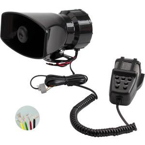 Alarm Horn Siren PA Speaker Mic System, BANHAO 100w 12v 7 Sound Loud Car Alarm Police Car Siren Speaker System Emergency Amplifier Kit for 12V Truck Lorry Boat Vehicle