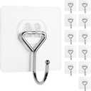 Meknow Large Adhesive Hooks Utility Hooks 12 Pack Waterproof and Rustproof Wall Hooks for Hanging Heavy Duty, Stainless Steel Robe & Towel Hanger 22Ib(Max) for Kitchen, Bathroom, Home and Office