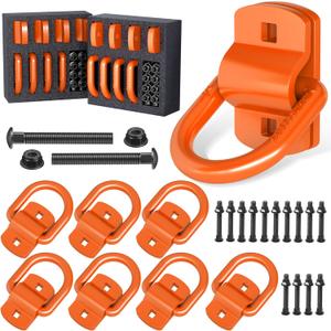8 Pack 1/2" Trailer D Rings Tie Down Anchors Orange Heavy Duty Steel Bolt-On Forged D Ring with More Than 12000lbs Breaking Strength for Semi Truck Trailer RV Cargo Tie Downs