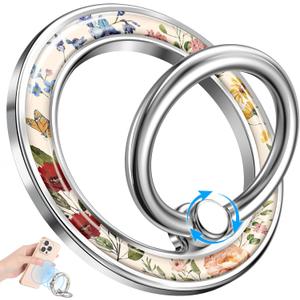 Phone Ring Holder Compatible with MagSafe - Magnetic Cell Phone Grip for Women Girls Magnet Removable Finger Ring Grip Stand Cute Girly Vintage Flower for iPhone 17 16 15 14 13 Pro Max Plus Air