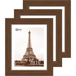 VCK 8x10 Picture Frame Set of 3, Brown Wood Frames, Gallery Wall Decor Photo Frames for Wall Mounting Horizontally or Vertically