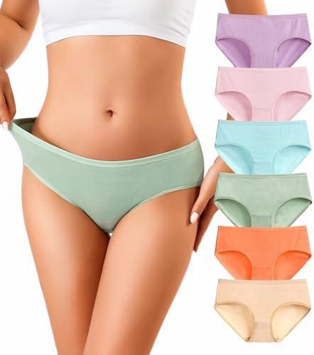 OLIKEME Womens Underwear Cotton Hipster Panties Low Rise No Show Briefs Soft Stretch Breathable Ladies Panties 6 Pack L