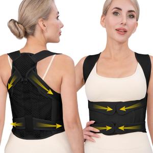 Back Brace Posture Corrector for Women & Men, Adjustable Full Back Support, Shoulder Straightener for Upper & Lower Back Pain Relief-Scoliosis, Hunchback, Waist Trainer (Large, Balck)