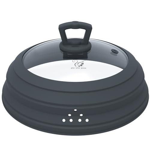 Microwave Splatter Cover Vented Glass Splatter Guard Lid with Collapsible Silicone for Food as Pot Covers 11.8 inch Large Plate for 6 7 8 9 10 11 inch Plate Bowl