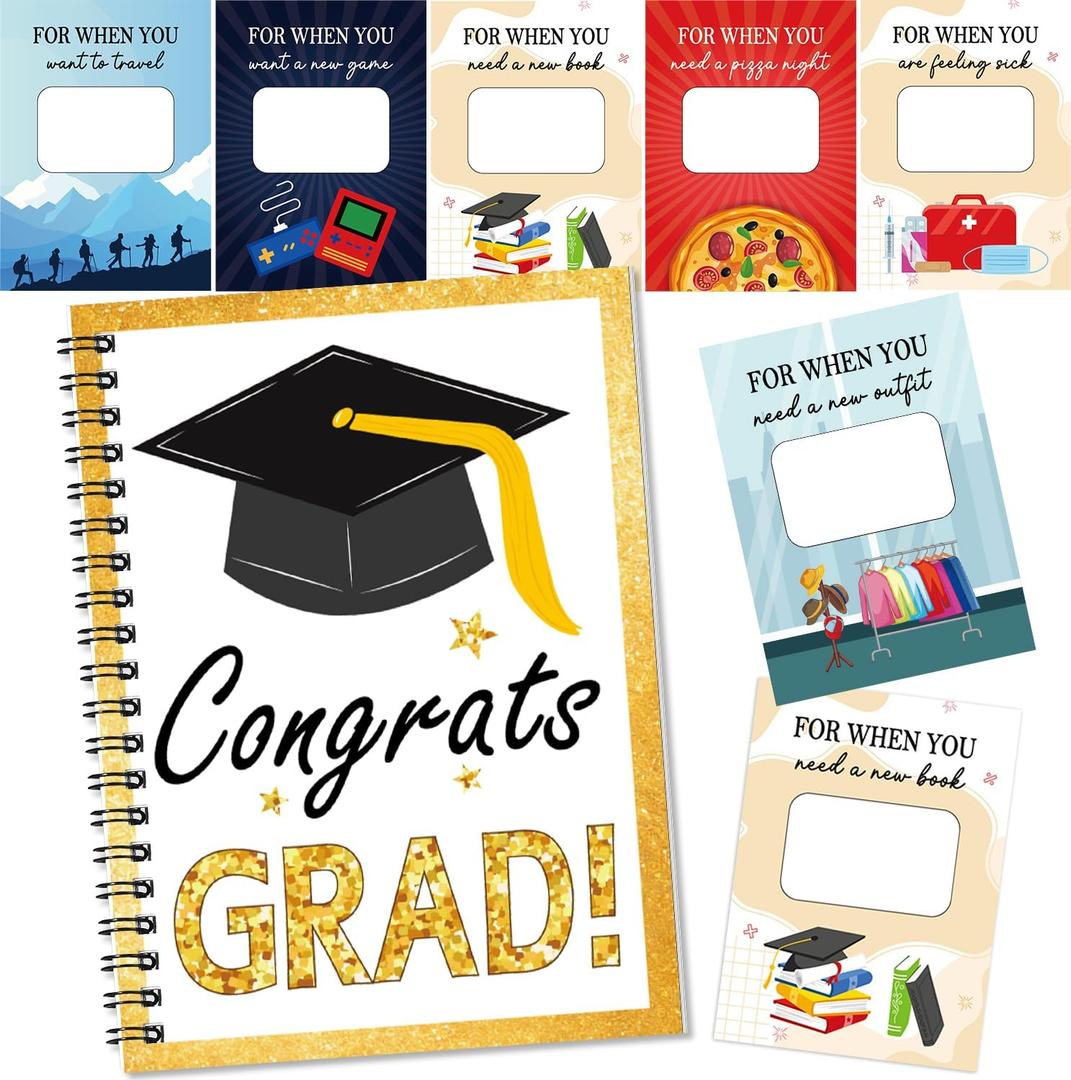 2 x Graduation Gift Card Book 7 x 5 Inch 20 Pages Gift Card Booklet Congrats Grad Organizer Greeting Card College Survival Album Keeper for Graduation Senior Gifts(Gold)