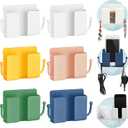 Jetec 6 Pcs Wall Mount Phone Holder Self-Adhesive Wall Beside Organizer Storage Box Plastic Charging Phone Stand Remote Brackets Holder for Bedroom(White, Yellow, Green, Pink, Blue)