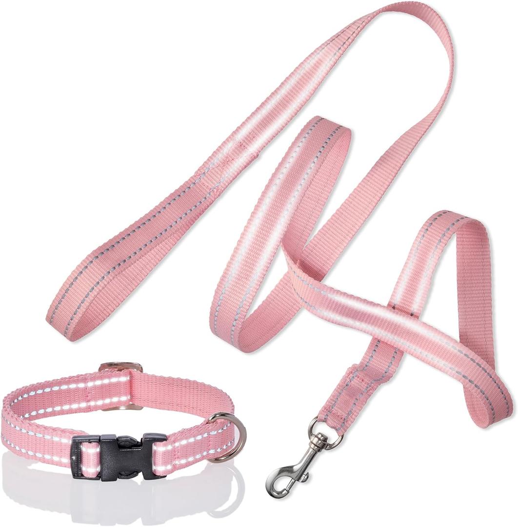 2 x 2-Pack MAX - The Hardy Reflective Dog Collar & 6ft. Leash for All Pet Breeds, Pink, X-Small