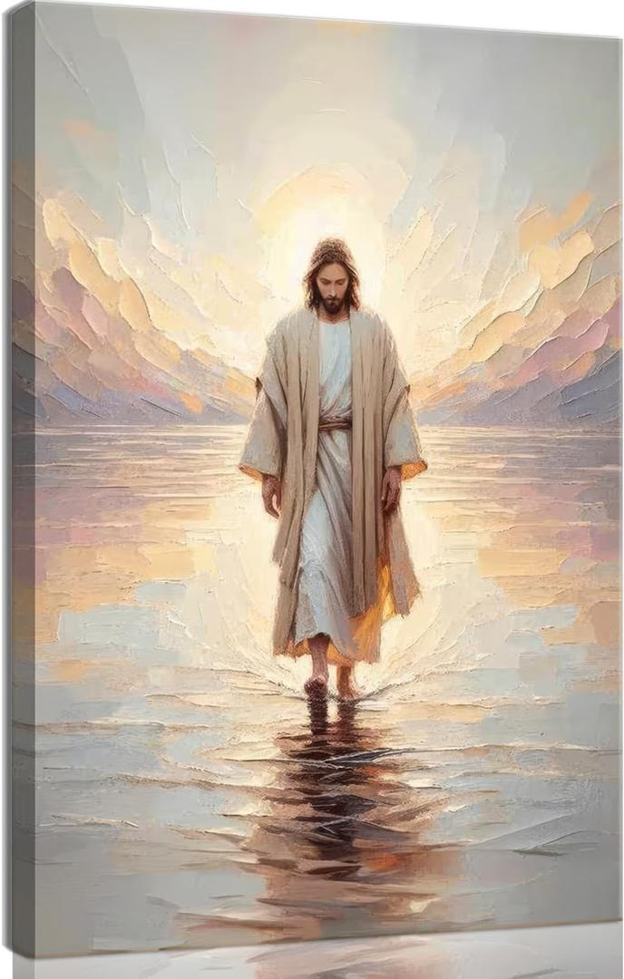 Jesus Wall Art Jesus Walking On Water Wall Decor Paintings Christian Religious Posters Prints Pictures Modern Serenity Prayer Prints Artwork for Prayer Room Living Room Bedroom, 16x24 in