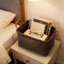 GIB Large Wicker Storage Baskets for Shelves, Woven Laundry Basket for Organizing Clothes Blanket Basket, Decorative Rectangular Closet Organizers Storage Bins with Handles, Espresso, 4 Pack