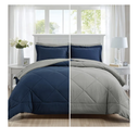Queen Comforter Set 7 Pieces Bed in a Bag, Full/Queen Reversible Bed Set with Comforter, Flat Sheet, Fitted Sheet, Pillowcases & Shams, Navy Blue and Grey Bedding Sets for Queen Size Bed