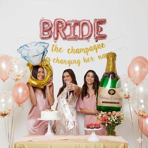 28 Pcs Bachelorette Party Decorations Kit  Gold Bridal Shower Set with Bride to Be Sash, Glitter Banner, BRIDE Balloons, Ring & Champagne Foils, Rose Gold, Pearl & Confetti Balloons