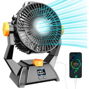 Battery Powered Portable Camping Fan - Rechargeable 20000mAh with LED Light and Hook for Tent, Quiet Desk Fan for RV Travel, Beach, Fishing, Hurricane Protection
