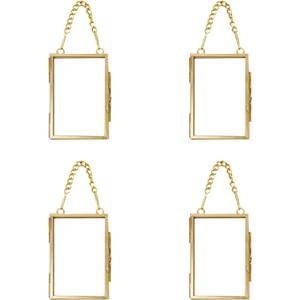 Emivery 4Pcs Mini Metal Picture Frame Antique Gold Floating Glass Picture Frame Small Vintage Artwork Hanging Picture Display Frame with Chain for Family Tree Mini Photo 2 X 3 Inch