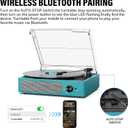 Record Player for Vinyl with 2 Build-in Speakers LP Vinyl Players Belt-Driven Vintage Turntables 3 Speed 3 Size, Wireless Bluetooth Playback, AUX-in, RCA Out, Headphone, Auto Stop Sea Blue