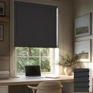 HESTIA No Drill Cordless Room Darkening Vinyl Mini Blinds, 1 L-Shaped PVC Slats Venetian Horizontal Blind Privacy Indoor Window Coverings for Bedroom, Bathroom and Kitchen, Black, 22" W x 50" H