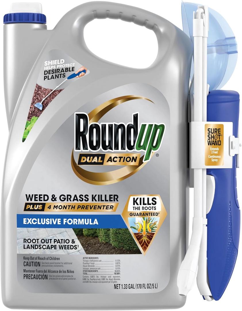 Roundup Dual Action Weed and Grass Killer Plus 4 Month Preventer with Sure Shot Wand, 1.33 gal.