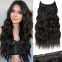 KooKaStyle Invisible Wire Hair Extensions with Transparent Headband Adjustable Size 4 Secure Clips Long Wavy Secret Wire Hairpiece 20 Inch Natural Black for Women