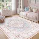 5x8 Washable Nursery Girls Low Pile Area Rug Pink Blue