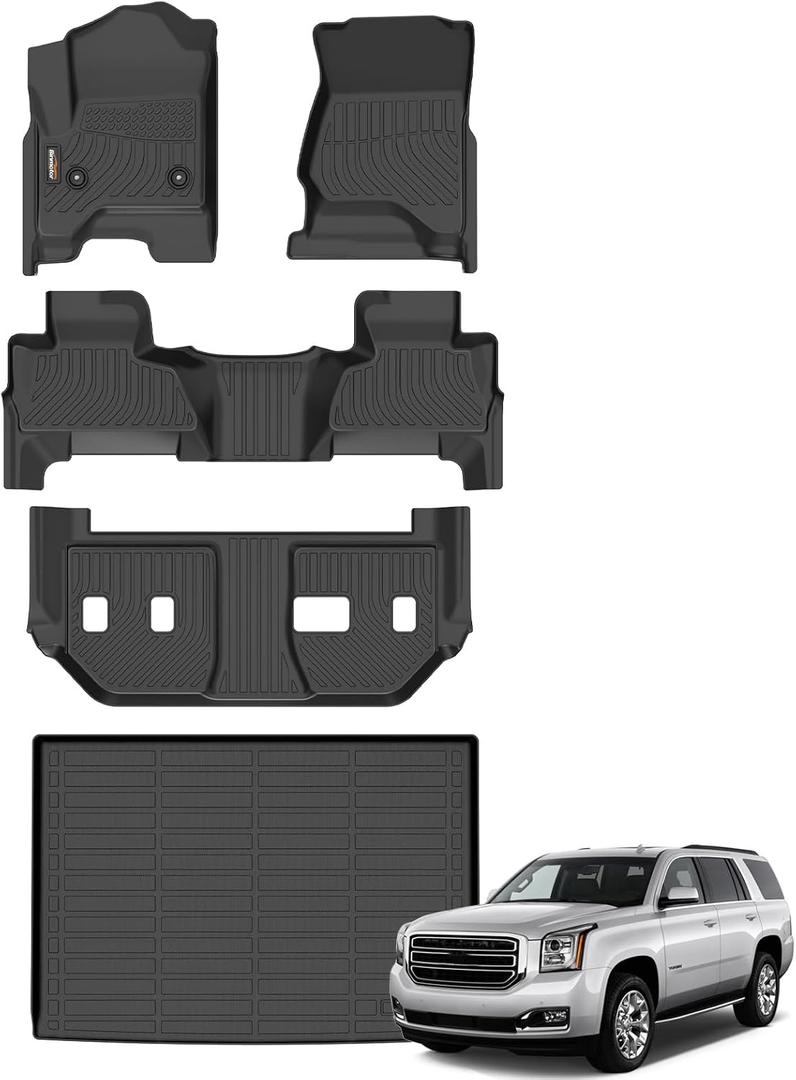 Binmotor-Floor Mats & Cargo Liner for Chevy Suburban 2015-2020/GMC Yukon XL 2015-2020 (with 2nd Row Bench Seat), 8 Passenger, All Weather Car Floor Mats Accessories for GMC Yukon XL