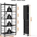 Himix Storage Shelves with 20 Hooks, 5-Tier Collapsible Organization Storage Rack Bookshelf Folding Pantry Shelves Cube Shelf Wire Shelving Holds 440 Ibs for Garage Kitchen Room, Black