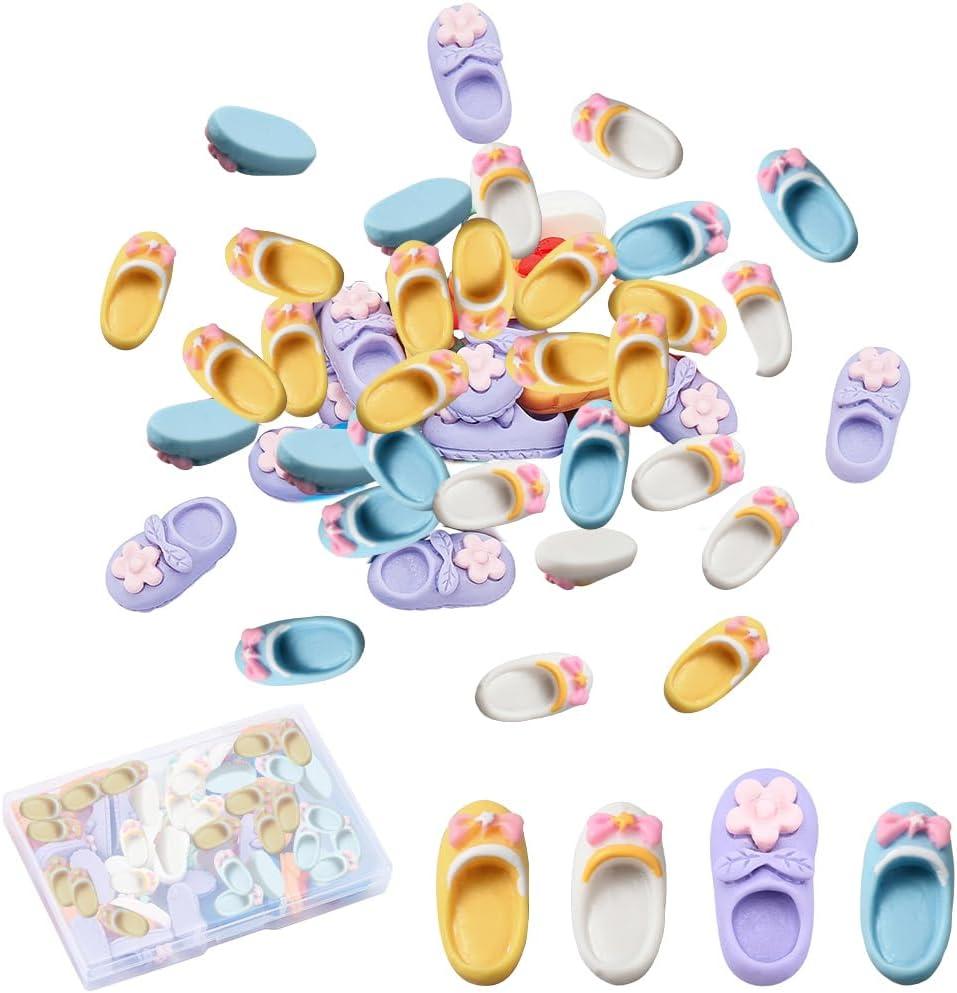 SUNNYCLUE 1 Box 40Pcs Flip Flop Charms Resin Lifelike Shoe Slipper Charm No Hole Flat Back Shoes Cabochons Miniature Flatbacks Clay Cabochon for Jewelry Making DIY Craft Scrapabooking Embellishments