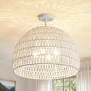 4-Light Rattan Ceiling Light, 20" Semi Flush Mount Boho Light Fixture with Hand-Woven Shade, Farmhouse Chandelier Wicker Fixture for Kitchen Bedroom Living Room Hallway