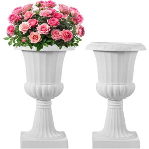 VEVOR Plastic Urn Planters, 15.8 x 26.4 Inch, 2 Pack White Classic Flower Pots Front Porch Planters, Indoor & Outdoor Vase for Wedding, Party, Event, Home, Stage, Garden, Balcony, Patio Decoration