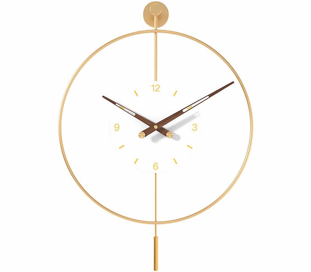 SHISEDECO Classical Large Modern Metal Frame Pendulum Wall Clock Gold 24"