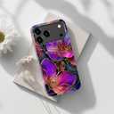 for iPhone 17 Pro Case - Wireless Charging Compatible - Dual-Layer Hard Shell + Silicone Cover - Shockproof Protective Phone Case with Stylish Designs for Women - Blooming Purple Flowers