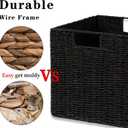 Vagusicc Storage Basket, Set of 2 Hand-Woven Storage Baskets for Organizing with Handles, Foldable Cube Storage Baskets Bins Organizer, 13 inch Large Wicker Baskets for Shelves & Decor, Black