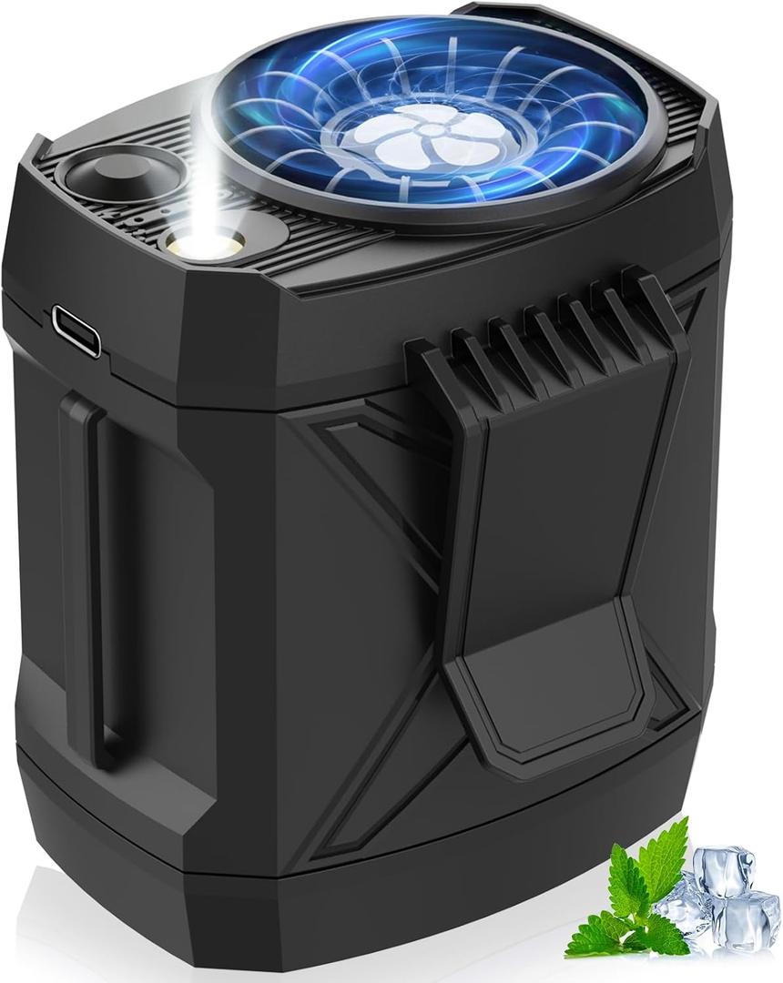 10 x Portable Clip On Fan for Under Shirt, Waist Fan Clip On Belt, 4-in-1 Rechargeable Body Fans with LED Light, Phone Stand, Fast Charging 4-Speed Hip Personal Fans for Baby, Mowing, Work, Kitchen, Truck (Black)