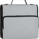 Pale Grey 3 Ring Zipper Binder 1.5 Inch D-Ring Binder with Zipper Pocket Shoulder Strap 500 Sheets Expanding File Folder Binders Organizer for Office School