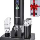 Electric Wine Opener Set with Base  Rechargeable Wine Bottle Opener with Foil Cutter, Wine Aerator and Wine Stoppers  Wine Accessories Gift for Wine Lovers (Black)