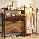 HIGDBFE Shoe Cabinet with 2 Flip Drawers and Coat Rack, 41.3" W